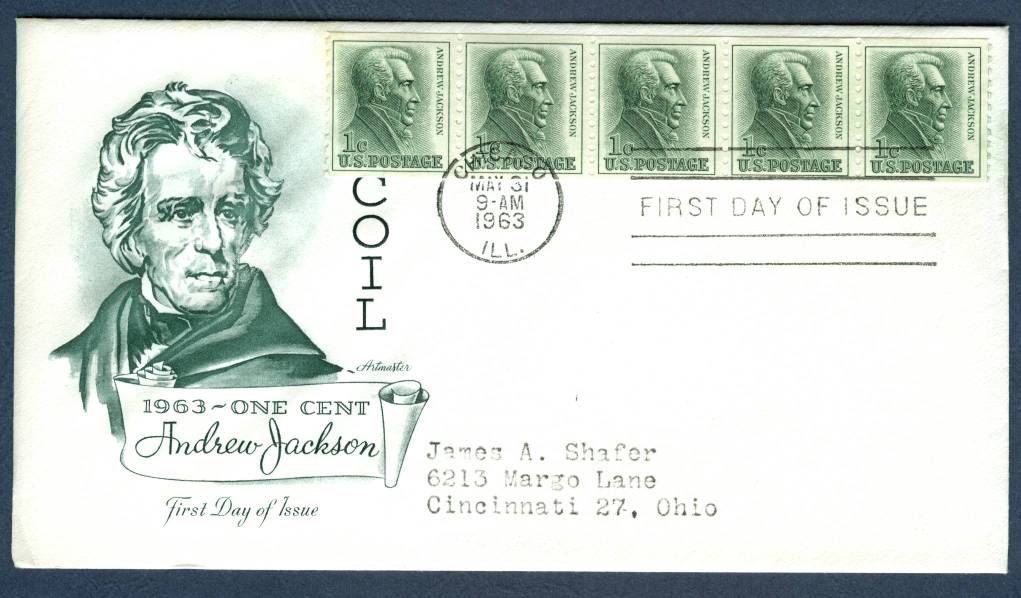 Andrew Jackson 1 cent stamp FDC 1963 Artmaster Chicago eBay
